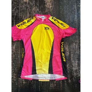 Voler Womens 2XL Cycling Jersey Pink Yellow Club Raglan Short Sleeve Bike Top